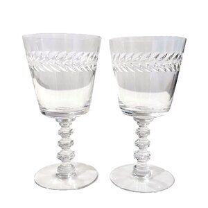 2 Vintage Tiffin-Franciscan Woodstock Wine/Water Goblets Hand Blown Cut Crystal